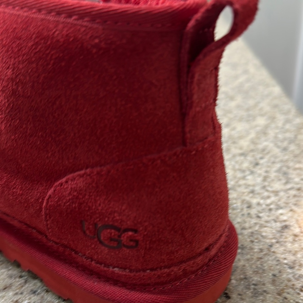 UGG Red Moccasin Shoes Plush Lining - Picture 8 of 13